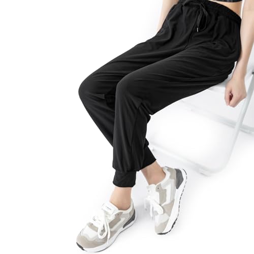 TRIUNION 2 Pack Womens Jogger Pants with Pockets Soft Tapered Joggers Sweatpants for Women Drawstring Lounge Pants,Black,Small - image 5
