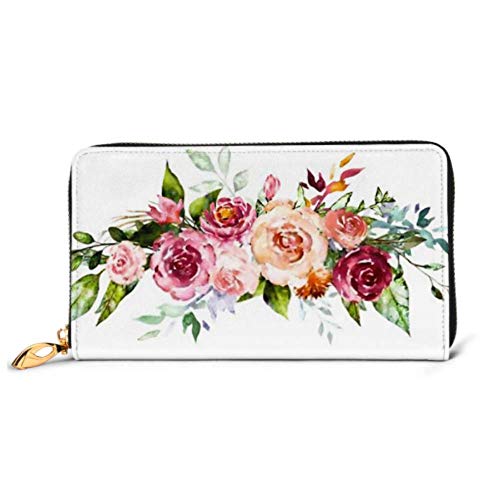 Preisvergleich Produktbild JHGFG Mode Handtasche Reißverschluss Brieftasche Aquarell Blumen Handgemalte Blumen Illustration Telefon Kupplung Geldbörse Abendkupplung Blockieren Leder Brieftasche Multi C.