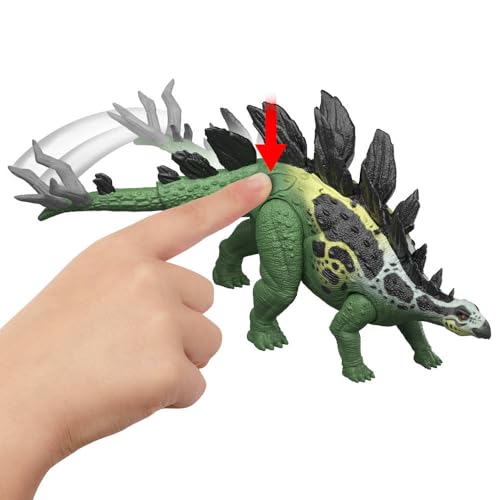 Image of Mattel Jurassic World Dinosaur Figure Toy, Gigantic Thrashers Large Stegosaurus with 2 Attack Action & Evolve Feature, Digital Play