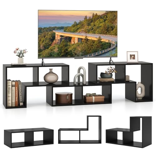 Image of GIANTEX Free-Combination TV Stand for Bedroom - Entertainment Center for 50 55 60 65 Inch TV, 3-Piece Media Console Table with Storage Cubes, Deformable Open Storage Bookcase Shelf (Black)