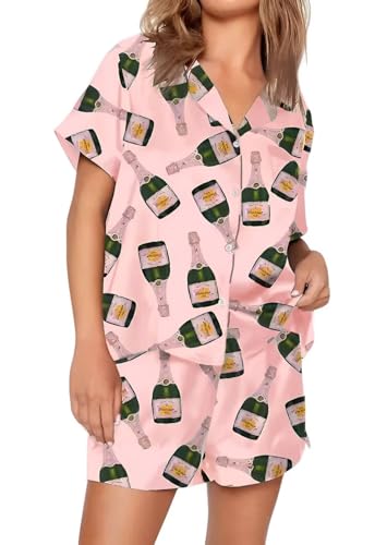 Image of VKEGNIO Womens Pajamas Set Short Sleeve Button-Down 2 Piece PJ Set Lounge Sleepwear Cute Graphic Tees PJ Set