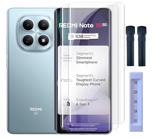 Image of FabeKee UV Tempered Glass Screen Protector Guard Compatible For Redmi Note 15 5G (6.77 Inch, Pack of 2) Full Adhesive UV Curved Case Friendly HD Clarity with easy installation kit