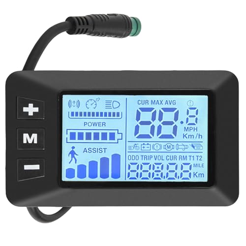 E-Bike LCD Display Monitor 24V 36V 48V Electric Bike Computer Screen with Waterproof 5 Pin Interface Cable for Handlebar Mount Black ABS Material