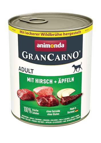 animonda GranCarno Hunde Nassfutter mit Hirsch + Äpfeln (6 x 800 g), getreidefreies Hundenassfutter ohne Zucker, für ausgewachsene Hunde, mit frischen fleischigen Zutaten