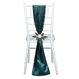 100 Peacock Teal Satin Chair Sashes Bows Ties for Wedding Decorations Party Supplies Events Chair Covers Decor Banquet Reception