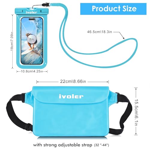 ivoler 2-Pack Waterproof Fanny Pack & Phone Pouch, Dry Bag for Passport, Phone & Wallet, Floating Waterproof Phone Case for Beach, Swimming, Kayaking, Boating, Cruise Essentials & Travel Blue miniatura 2