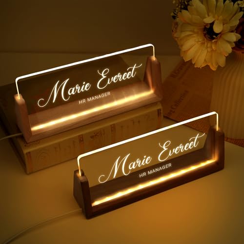 Image of Custom Name Plate for Desk, Personalized Light Up Acrylic Desk Name Plate, Personalized Office Gifts for Boss Coworkers Teacher, Employee Appreciation GIfts, Office Decor for Women Men
