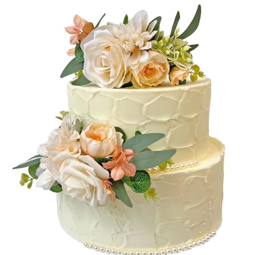 CherishedMoments 2Pcs Cake Topper Set, Artificial Flowers Decor for Wedding