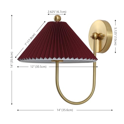 Image of SAFAVIEH Lighting Collection Chrissy Burgundy /Brass Fabric /Metal Wall Sconce Set of 2 (LED Bulbs Included)