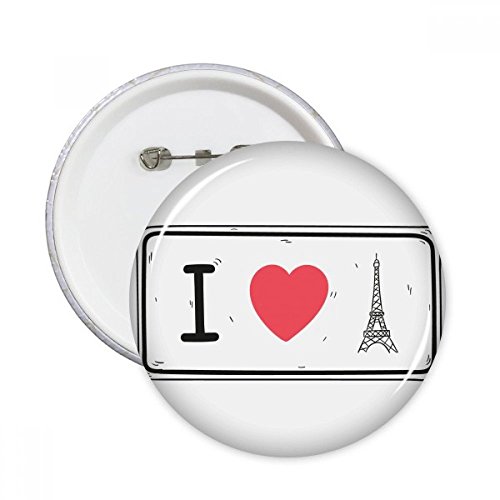 Badge rond J'aime Tour Eiffel lot de 5 broches multicolores pour vêtement