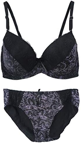 Women's Plus Size Floral Lace Push-Up Bra and Panty Set Underwire Lingerie Set Black Size 38D