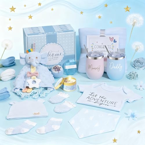 Image of New Mom Gift Basket - First Time Mom Care Package, New Parents Gifts for Couples with Baby Clothes & Tumblers, Pregnancy Gifts for Expecting Mom, Gender Reveal Presents for Parents to Be