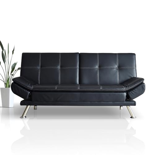 Cスタイル 【開梱設置サービス付き】 ソファー ソファーベッド ソファベッド 3人掛け セミダブル エアレザー 脚付き おしゃれ 黒 モダン sn-775-kaikon