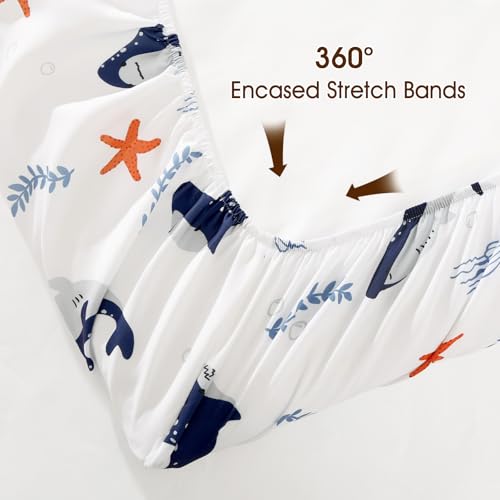 Image of PHF 3 Pack Soft Shark Crib Sheets Fitted, Comfy Breathable Baby Sheets for Boys, 28x52 Inches Fits Standard Crib and Toddler Mattresses, Shark