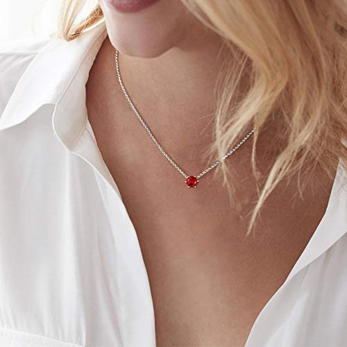 Chicsilver July Birthstone Jewelry 925 Sterling Silver Red Ruby Necklace Small Round Cz Dainty Choker Necklace For Women Teen #TOP1