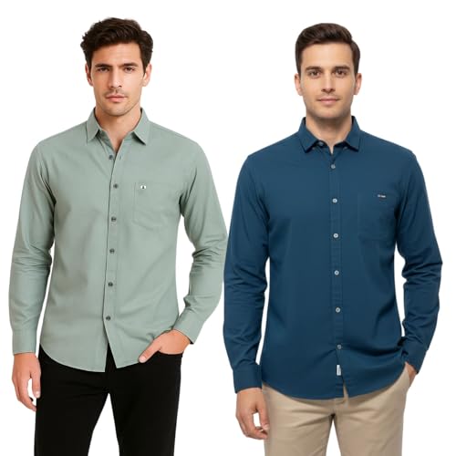 Image of Arvest Men?s Cotton Regular Fit Full Sleeve Shirt Combo Soft Breathable Fabric with Button-Down Collar and Chest Pocket Suitable for Office and Outfits