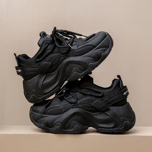 Womens Fashion Leather Chunky Platform Lace Up Height Increase Sneakers Casual Non-Slip Round Toe Running Gym Walking Dad Shoes2