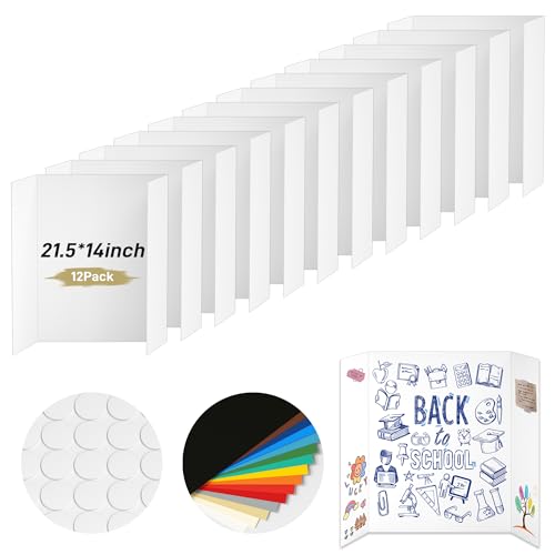 Image of PSHVYM 12 Pcs Small Trifold Poster Board, 21.5 x 14 inches Poster Board with Double Sided Tapes and Cardboard, Corrugated Presentation /Display Board for School Project, Science Fair, Business