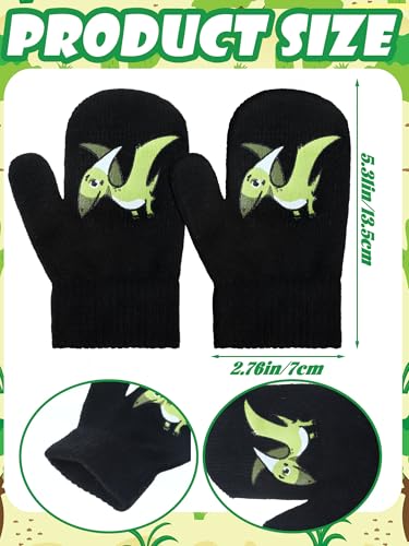 Image of Geyoga 3 Pairs Kids Mittens Winter Stretchy Knit Gloves Winter Dinosaur Full Finger Toddler Mittens for Boys Girls