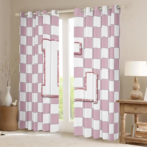 Image of Erosebridal Pink Initial L Blackout Curtains for Kids Girls Bedroom Kawaii Plaid Checkered Window Curtains 2 Panels 38 inchWx45 inchL Cute Personalized Monogram Drapes,Fashion Grids Gingham Window Treatments
