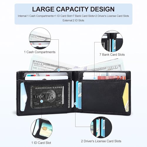Wallet for Men - Slim Leather Bifold Wallets with Money Clip Credit Card Holder Slots Small Thin Men's Minimalist Wallet-Front Pocket Wallet for Men & Women, Black Woven, Medium Size2