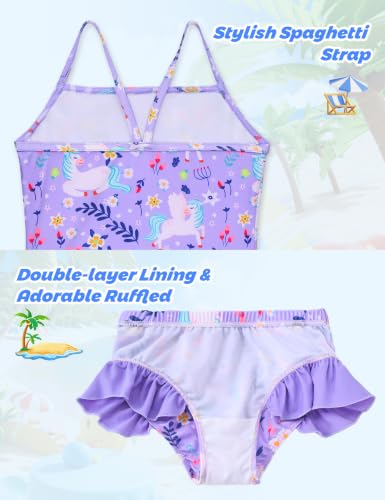 Image of Girls Rash Guard Swimsuit 3 Pieces Long Sleeve UPF50+ Quick Dry Bathing Suit for Toddler 3-12Y