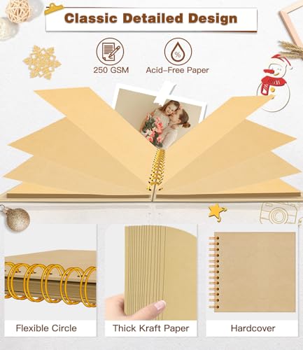 Image of EJBLFE DIY Scrapbook Album, Hardcover Kraft Scrap Book Album with Metallic Pen for Family Memory Books, Wedding Anniversaries, Tickets and Craft Gift Projects (7x7 Inch 40 Pages /20 Sheets)