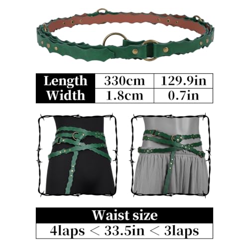 Image of HiiFeuer Medieval DIY Faux Leather Metal Chain Belt, Vintage Adjustable Thin Belt For Women, Retro Skinny Belt For Dresses