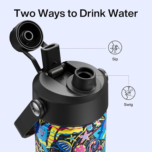 Image of ENCOOL Insulated Water Bottle with Straw Stainless Steel Water Bottle, Leak-Proof, BPA-Free, Double Wall Vacuum Keeps Cold for 24 Hours for Sports, Travel, School (26 oz, Summer Surf)