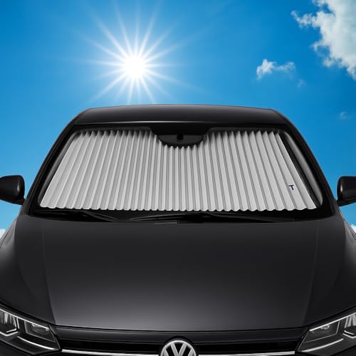 Dash Designs 23 inch Universal Fit Retractable Shade Auto Windshield Sunshade Silver Reflective - Easy Storage for Sedans, SUV, Honda Civic