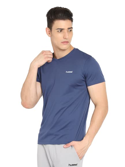 Image of hummel Amero V Neck Half Sleeve Solid Regular fit Polyester T-Shirt for Men Comfortable Breathable Fabric Stretchable for Everyday Use Ideal for Yoga Training Gym Running or Performance