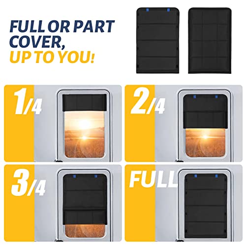 Image of funomo RV Door Window Shade, New Model Foldable RV Blackout Window Cover, UV Rays Protection Camper Trailer Door Window Cover, Hook and Loop Fastener Waterproof Thickened Oxford Fabric (Black-B)