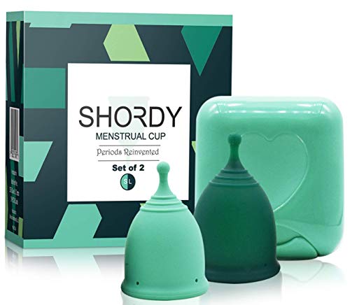 Shordy Reusable Menstrual Cups Set of 2 with Travel Box, Up to 12 Hours of Comfort-Fit Protection, Feminine Hygiene Protection (Small & Large)