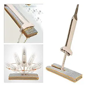 MAA Double Side Flat Mop Stainless Steel, Fiber Self-Wringing Telescopic Comfort Handle Floor Cleaning Tool