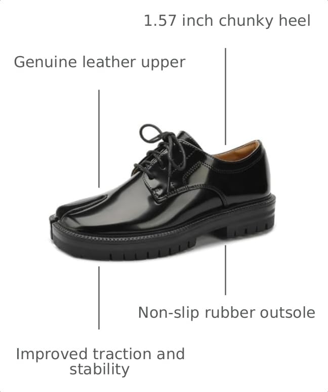 Image of Kluolandi Split Toe Loafers for Women Tabi Shoes Platform Chunky Heel Loafers Lace Up Business Casual Black Leather Shoes