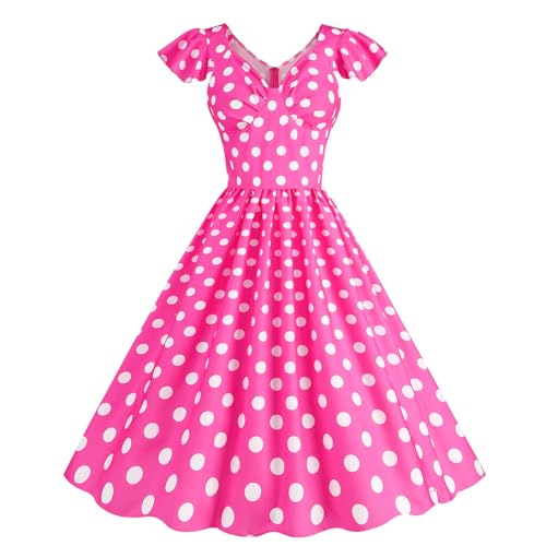 Damen Vintage 50er Dot Einfarbig Rockabilly Swing Kleider Retro Elegantes Abendkleid Hochzeit Gepunktet Kleid Partykleid Polka Dot Coctailkleid...