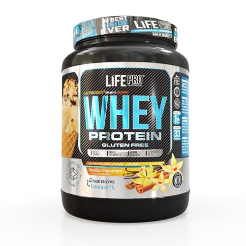 Life Pro Whey 1Kg | Alimento Deportivo, 78% Proteína de Concentrado de Suero, Protege Tejidos, Anticatabolismo, Crecimiento Muscular y Facilita Recuperación | Sin Gluten (Vainilla con Canela)