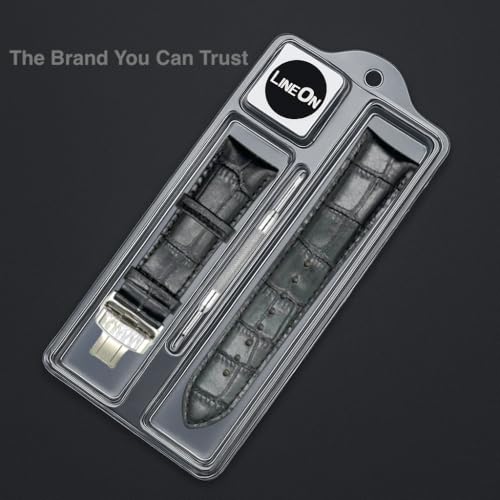 Image of Lineon 20mm Half Padded Leather Mens Watch Strap with ButterFly Lock For Branded Watches Tool and Pins Include