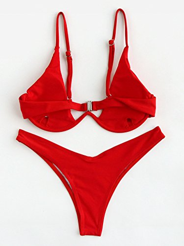 Verdusa Women's Sexy Triangle Bathing Two Pieces Swimsuit Bikini Set Red M #TOP1