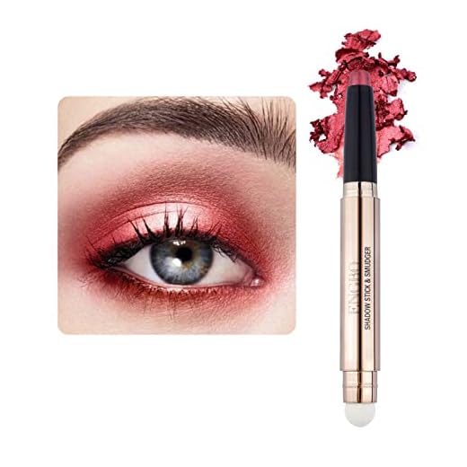 LOKFAR Eye-Shadow Stick Makeup Cosmetics Eye Brightener Stick, Rotatable Cream Eye Shadow Pencil, Glitter Shimmer Eyeshadow Stick with Soft Brush for Eye Makeup (06# Rose Red Shimmer)