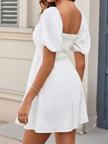 Women's Summer Square Neck Short Dress Puff Sleeve Off Shoulder Sundress  Casual A Line Mini Graduation Dresses - Product Details