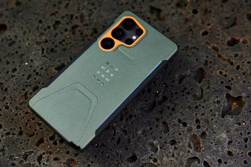 Image of Urban Armor Gear TPU UAG Civilian Rugged Slim Fit Shockproof Protective Case /Cover Designed For Galaxy S25 Ultra 5G (2025), Magnetic Charging Compatible - Olive Drab /Orange