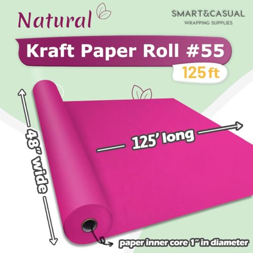 Image of SMART&CASUAL 48 inch x 1,500 inch (125') Rose Red Kraft Craft Paper Roll for Gift Wrapping Bulletin Board Bouquet Flower Art Packing Parcel Table Covering 80GSM 55LB (Rose Red, 48 inch x 125')