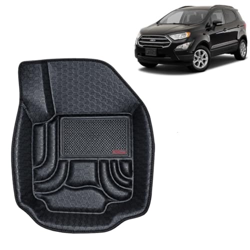 Image of OTO2EYE Car Floor Mat 4.5D Compatible for Ford Ecosport (2017 to 2021) All Model, 100% Waterproof Tray Shape, Set of 3 Pieces, Top Notch PVC 4.5D Foot Mats, Washable, 1 Year Warranty