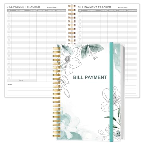 Bill Payment Tracker Notebook - Monthly Bill Organizer & Planner for Personal Budgeting Financial Payments Checklist Organizer 5.8 x 8.5 Teal Floral