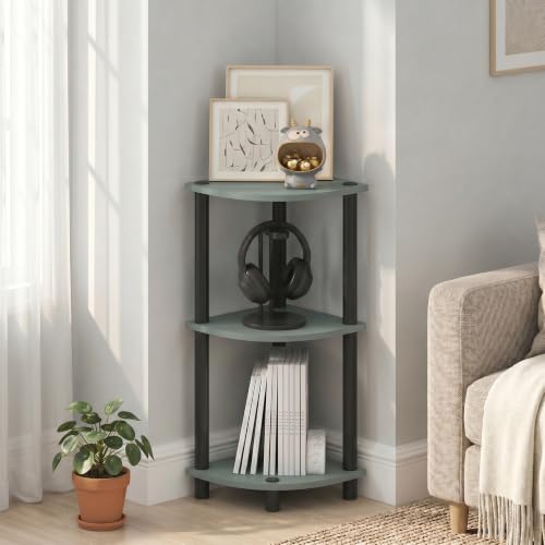 Image of Furinno Turn-N-Tube Toolless Assembly 3-Tier Storage Shelves, Sage Green | Green Corner Shelf, Open Storage Book Shelf, for Organization and Storage, Living Room, Home Office, Bedroom