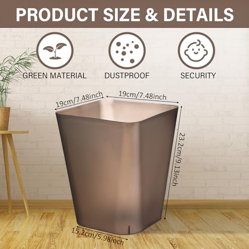 Image of Hoolerry 9 Pieces Garbage Can 2 Gallon Small Trash Cans Bulk Bathroom Trash Bin Plastic Wastebasket Square for Bedroom Slim Bathroom Trashcan Small Container for Kitchen Office Home(Brown)