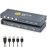 USB3.0 KVMスイッチ HDMI 4入力1出力, 4台のPCコンピュータが1台のモニタを共有, 4つUSB3.0ハブ備えた KVM HDMI 4 IN 1 OUT, 4K@60Hz対応 KVM 4入力PC切替器，ワイヤレスキーボード、マウスサポート,EDID管理, ドライバ不要、プラグアンドプレイ