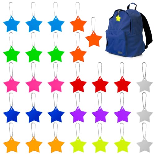 Apricitie 30 Stück Sicherheits Reflektor Anhänger,Kinder Reflektor Anhänger, Stern Reflektor Anhänger,Reflektoren Anhänger,Kinder Reflektoren für Schultasche Rucksack Radfahren