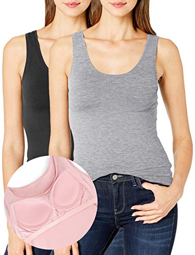 DYLH Tank Tops for Women with Built in Bra Camisole Undershirt Plus Size Black White 2Packs